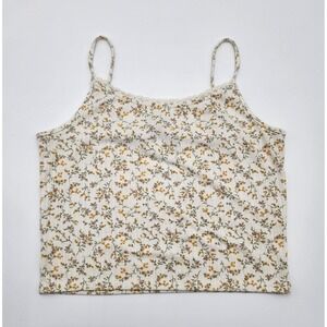 Forever‎ 21 Cream cropped floral tank top lace accents Y2K Cami Womens L